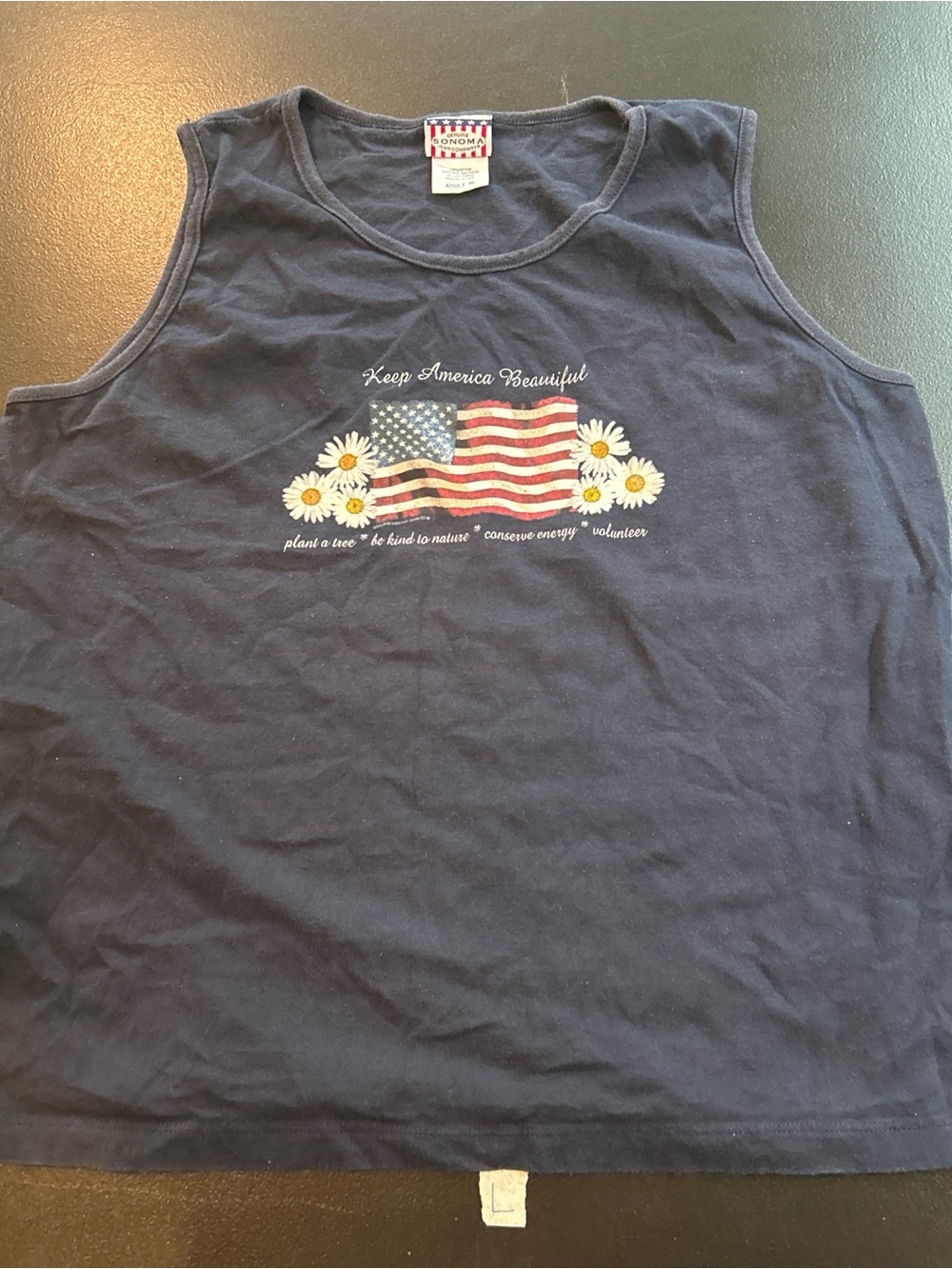 Keep America Beautiful Flag & Daisies Navy Sleeveless Tee